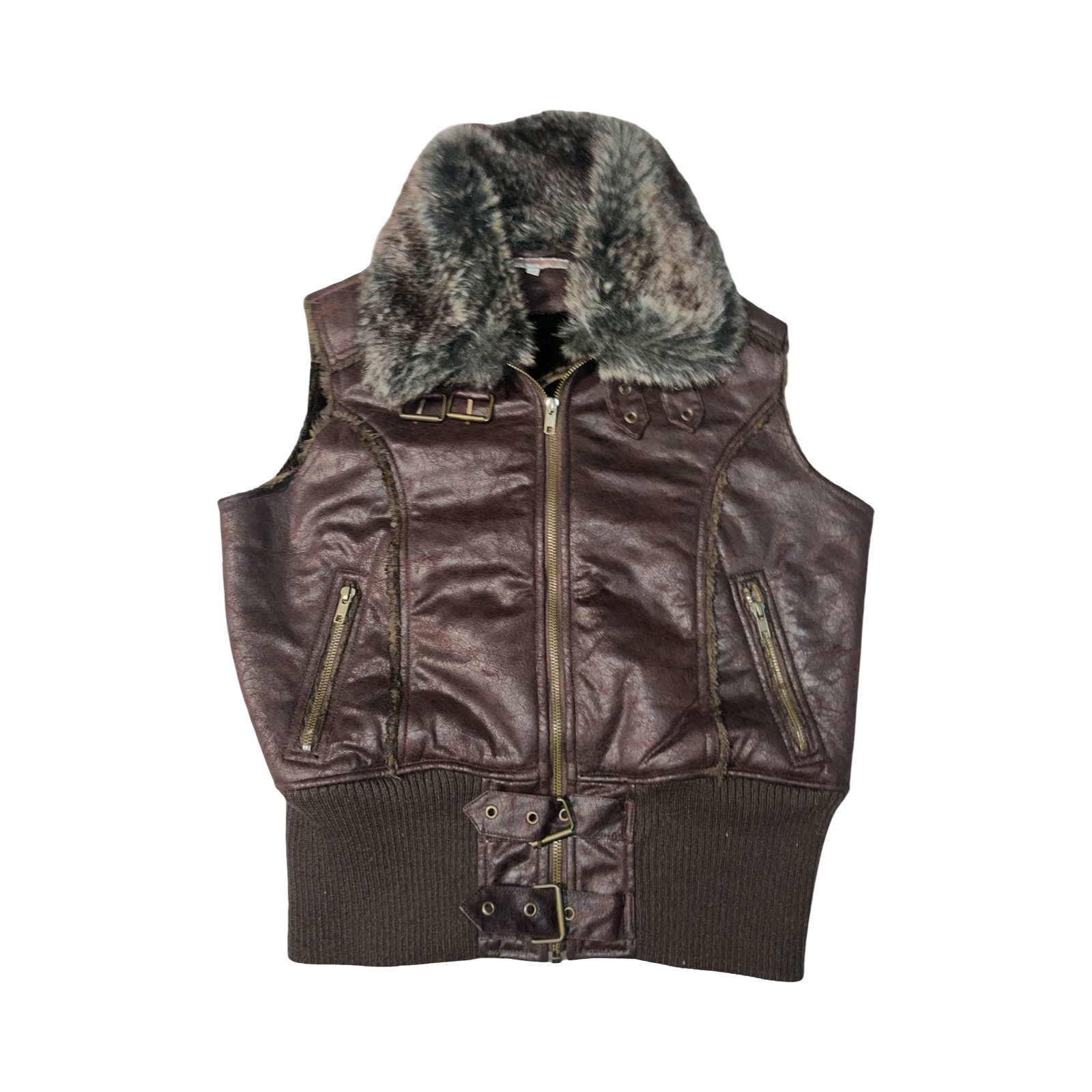 TU•CHUZY? 2000’s y2k faux fur uk 14 waist coat