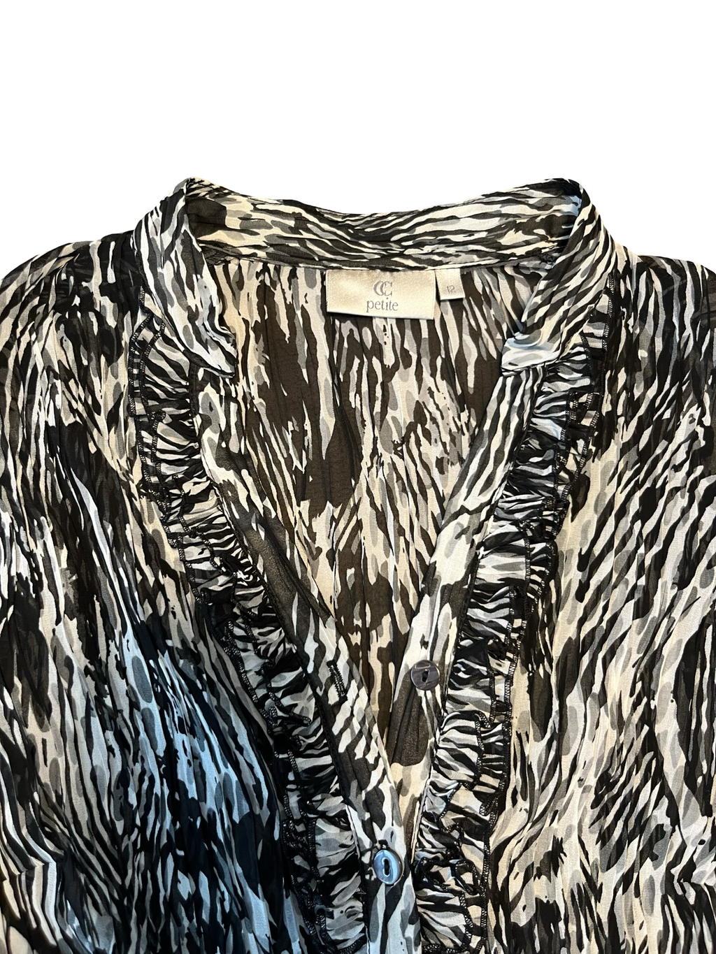 CC Petite Animal Print Ruffle Blouse UK 12 Top