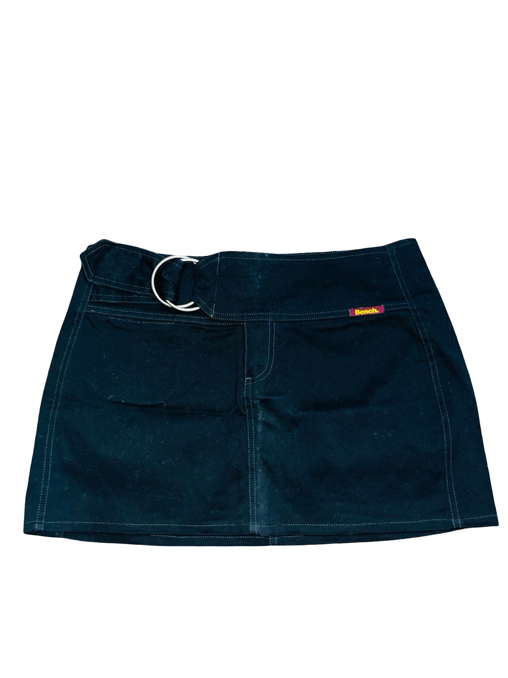 Y2K Bench Black Low Rise Logo Belted Mini Skirt uk12