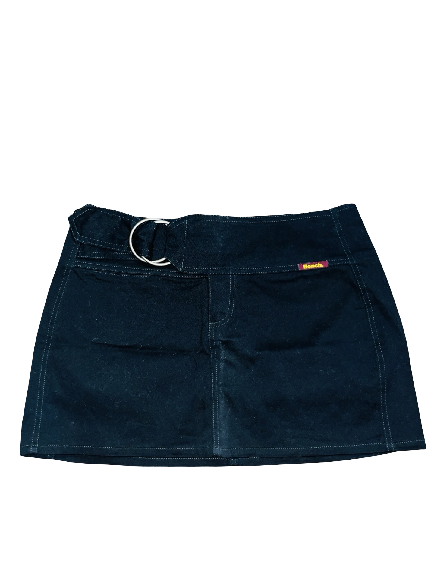 Y2K Bench Black Low Rise Logo Belted Mini Skirt uk12