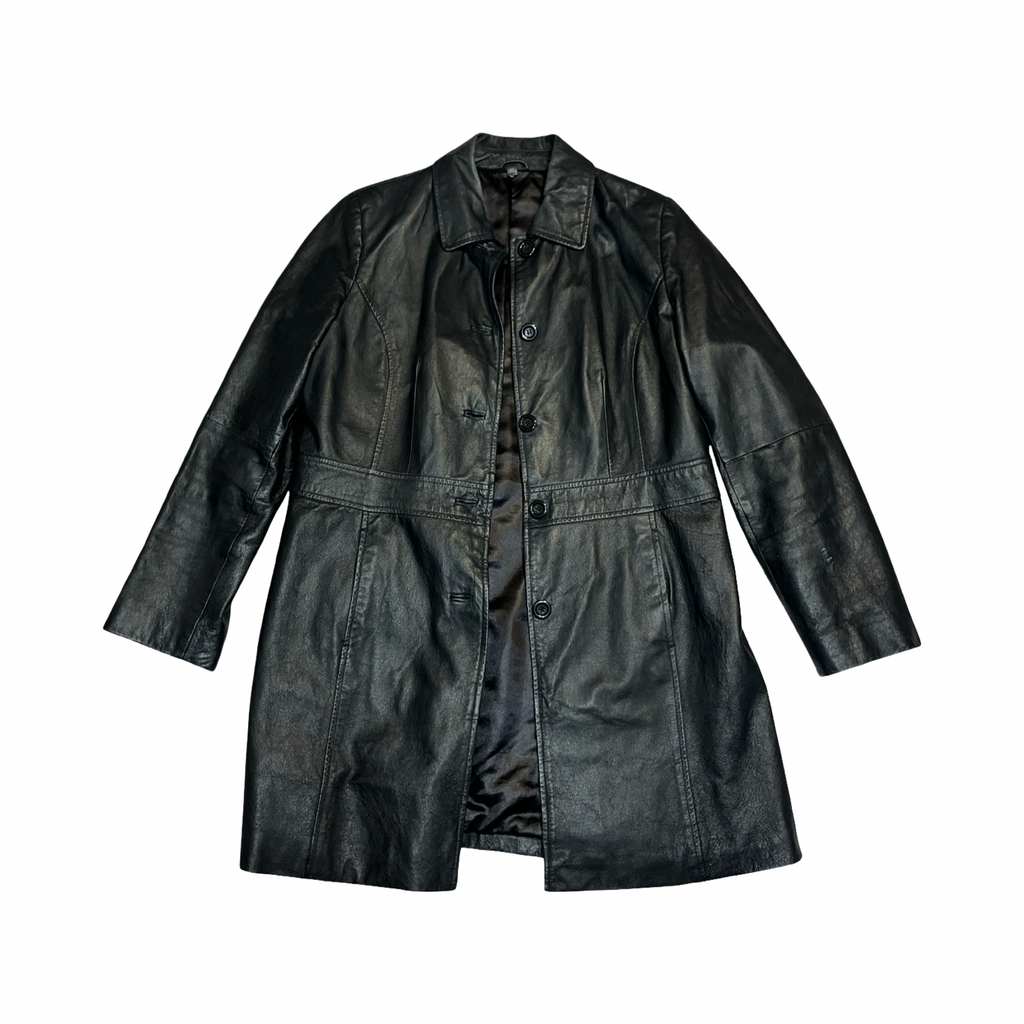 South vintage genuine black leather coat uk 16