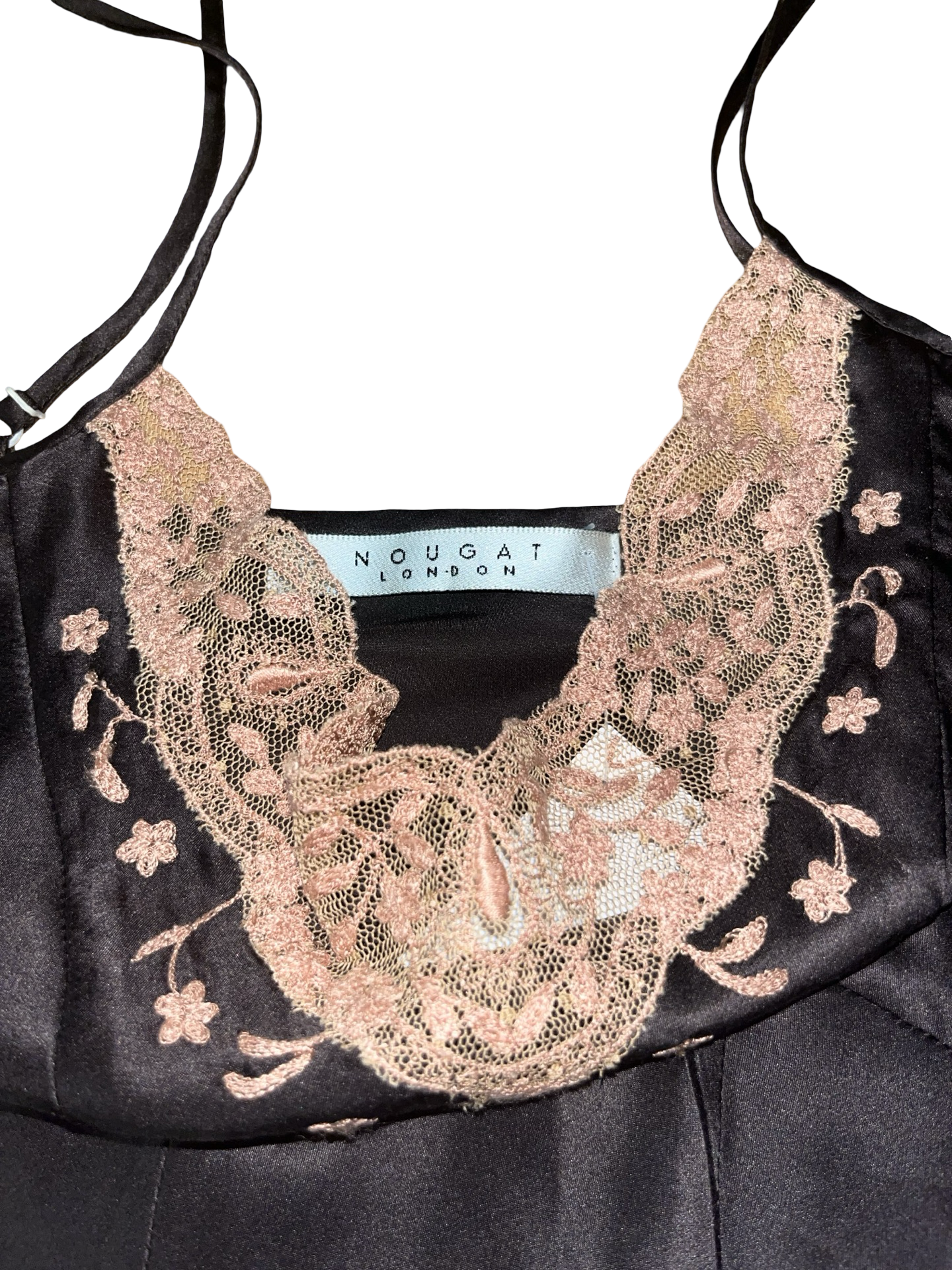 Y2K Nougat London Black Satin Lace Cami Top Uk12