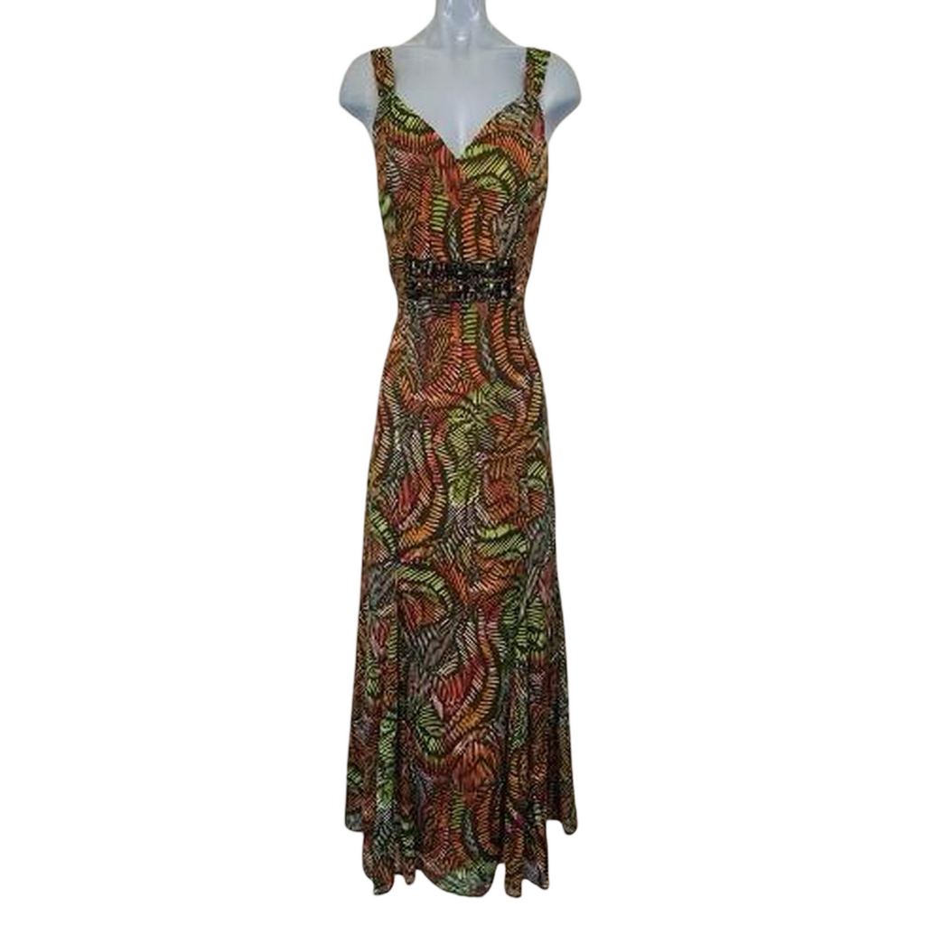Orange and green mix Per Una midi beaded dress uk12