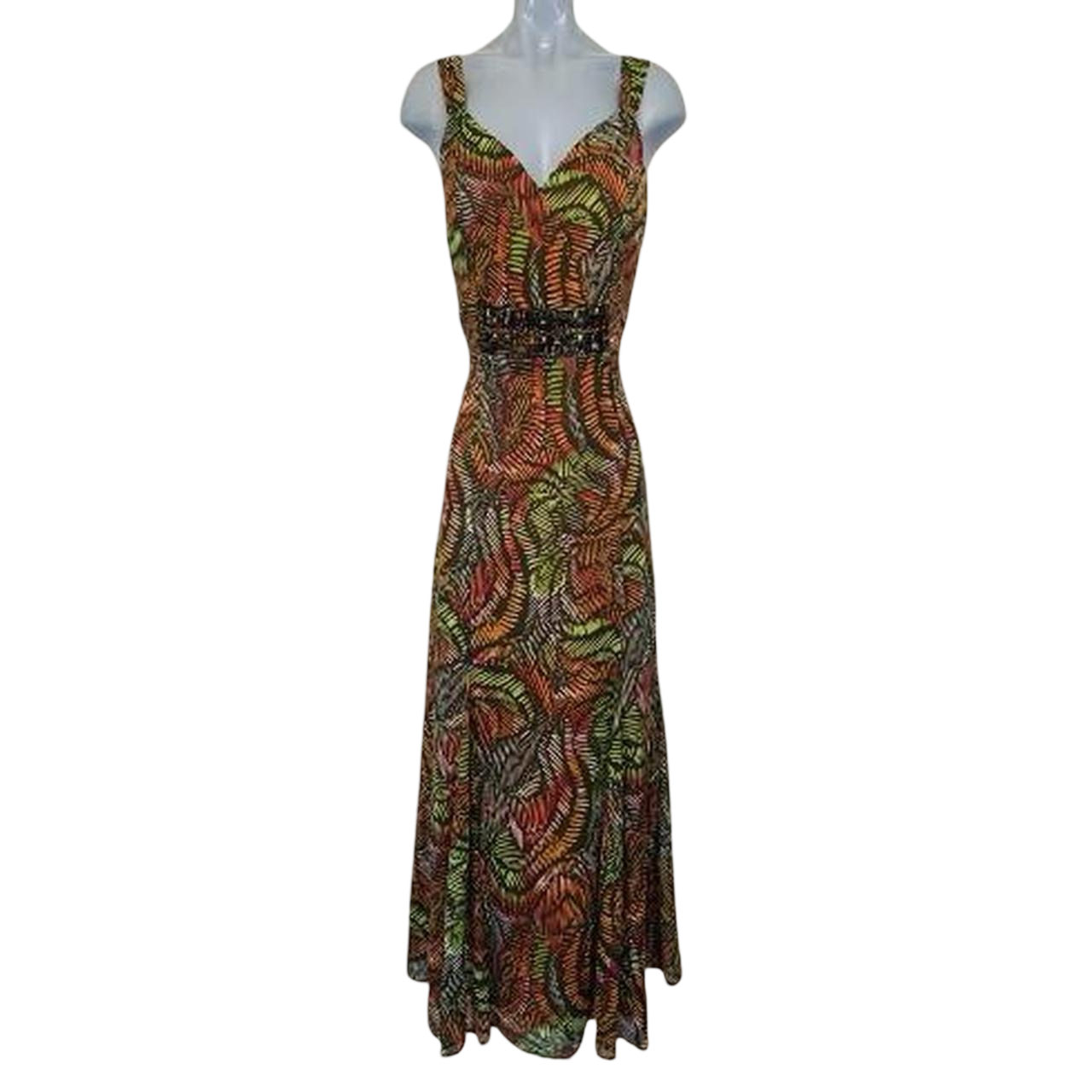 Orange and green mix Per Una midi beaded dress uk12