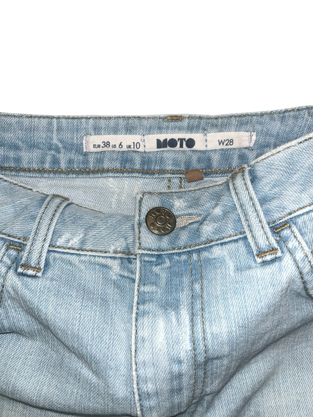 Topshop Moto Light Wash Distressed Denim Hotpants Shorts uk10