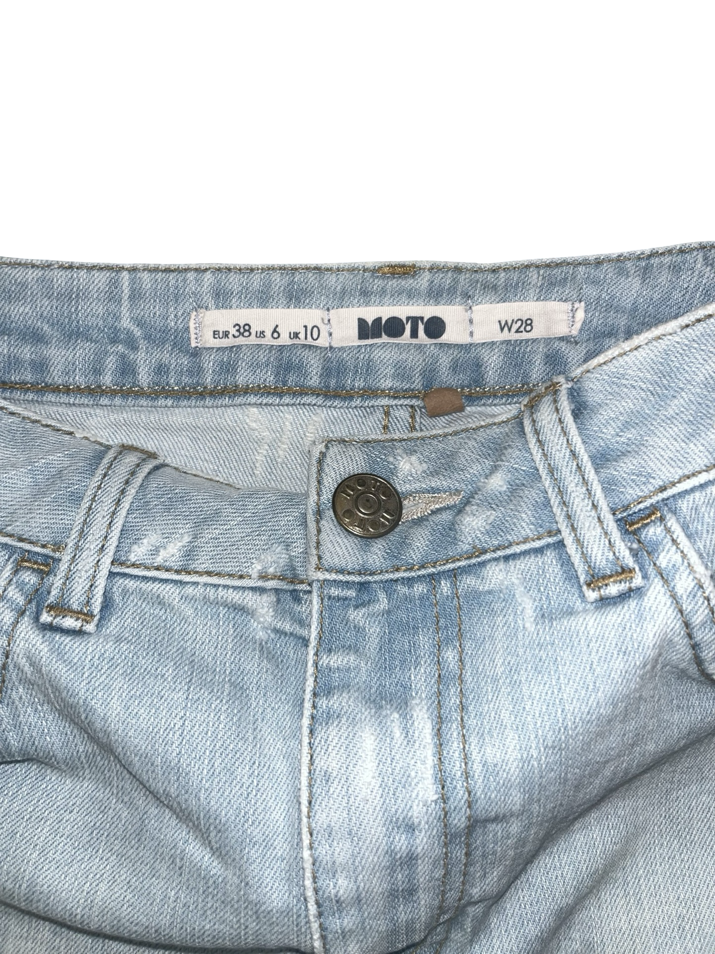 Topshop Moto Light Wash Distressed Denim Hotpants Shorts uk10
