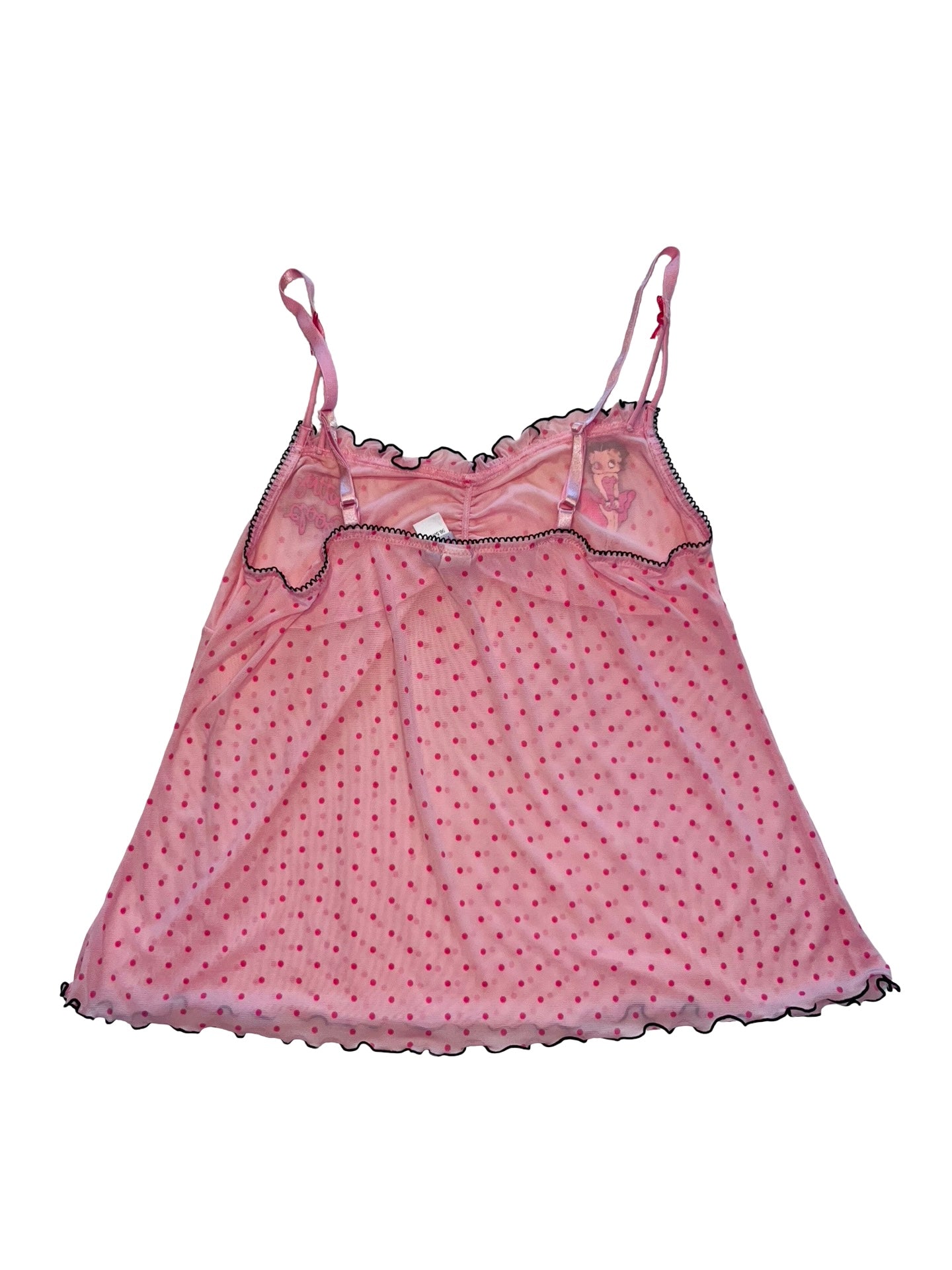 Y2K Betty Boop Pink Mesh Polka Dot Cami Top UK 14