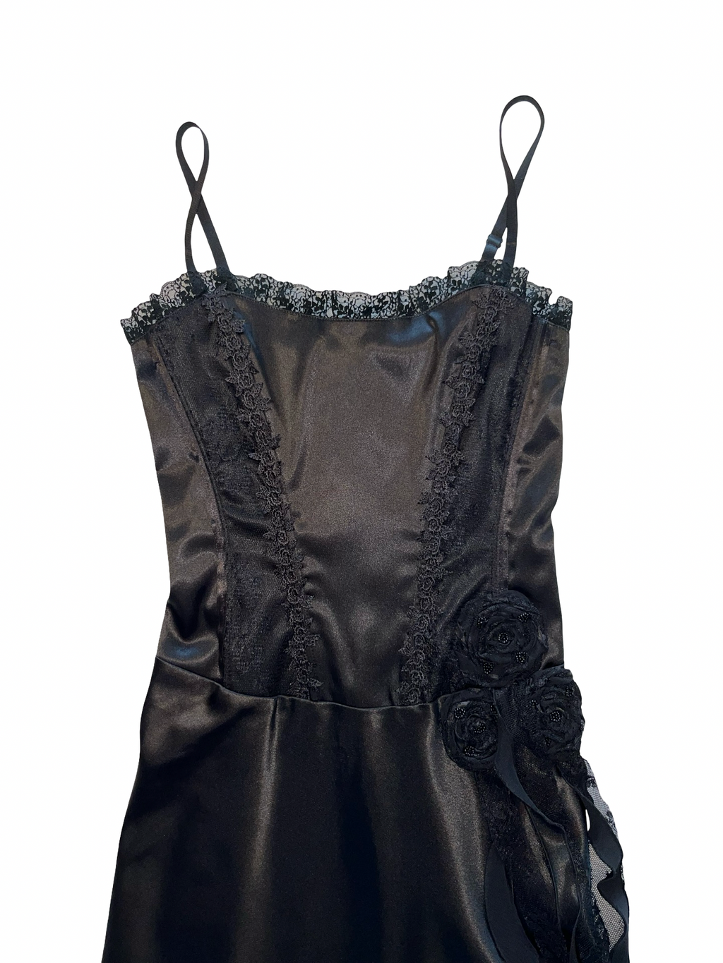 LOOK Black Satin Corset Style Mini Dress Goth Fairy uk8
