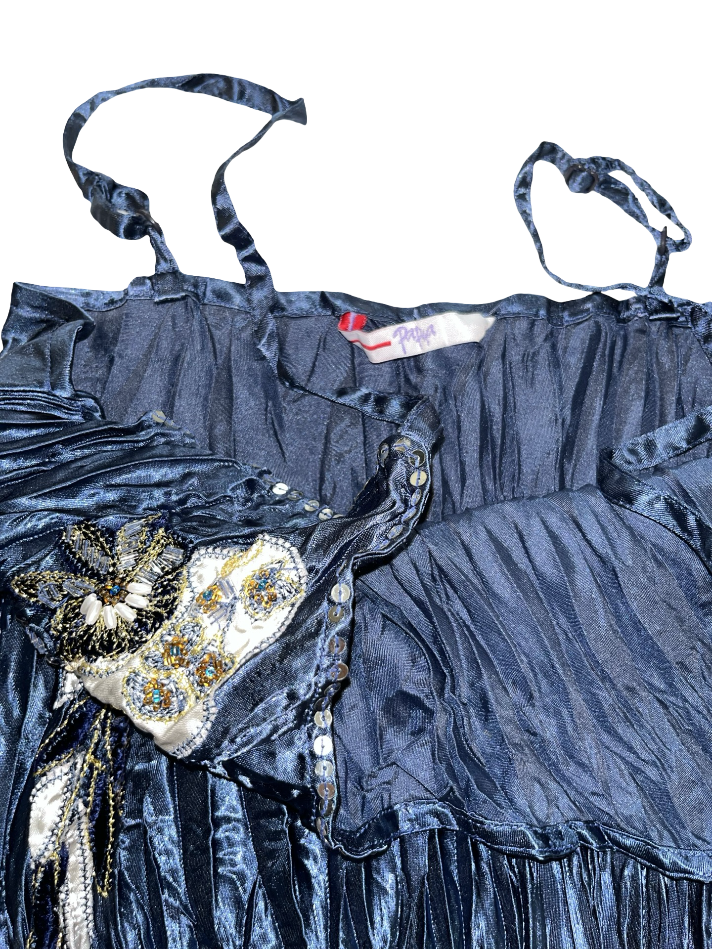 Papaya Navy Embellished Satin Cami Top UK M | Beaded Sequin Fairy