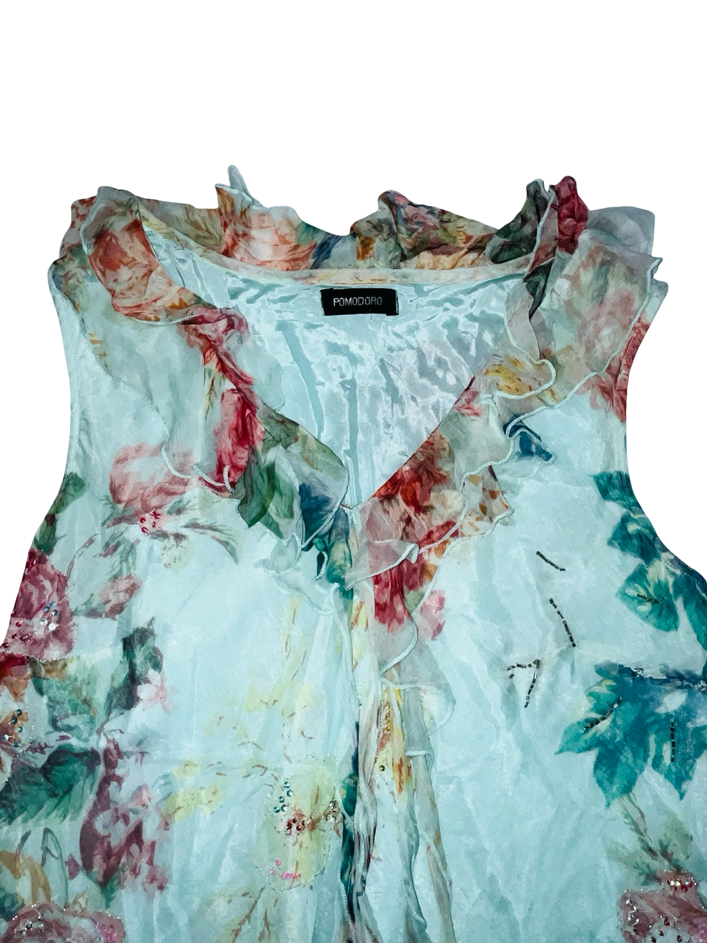 Y2K Pomodoro Floral Chiffon Ruffle Blouse Fairy Boho Top ukM