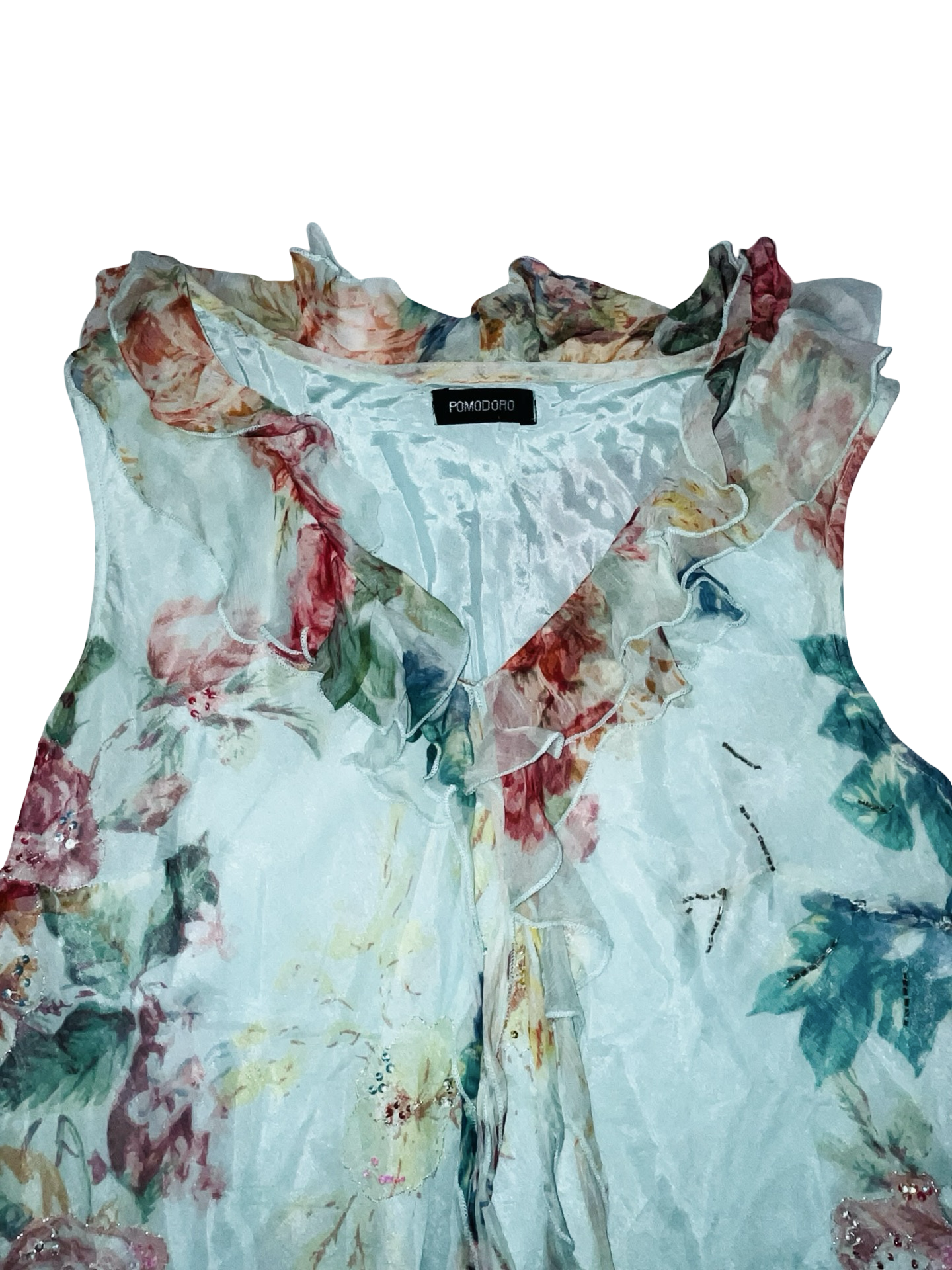Y2K Pomodoro Floral Chiffon Ruffle Blouse Fairy Boho Top ukM