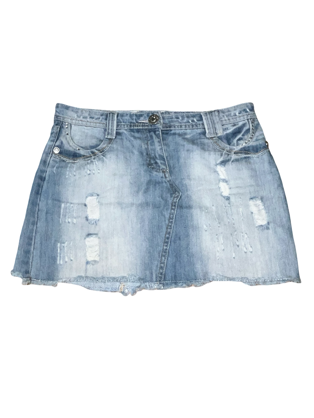 Y2K YES YES Distressed Light Wash Denim Mini Skirt ukS