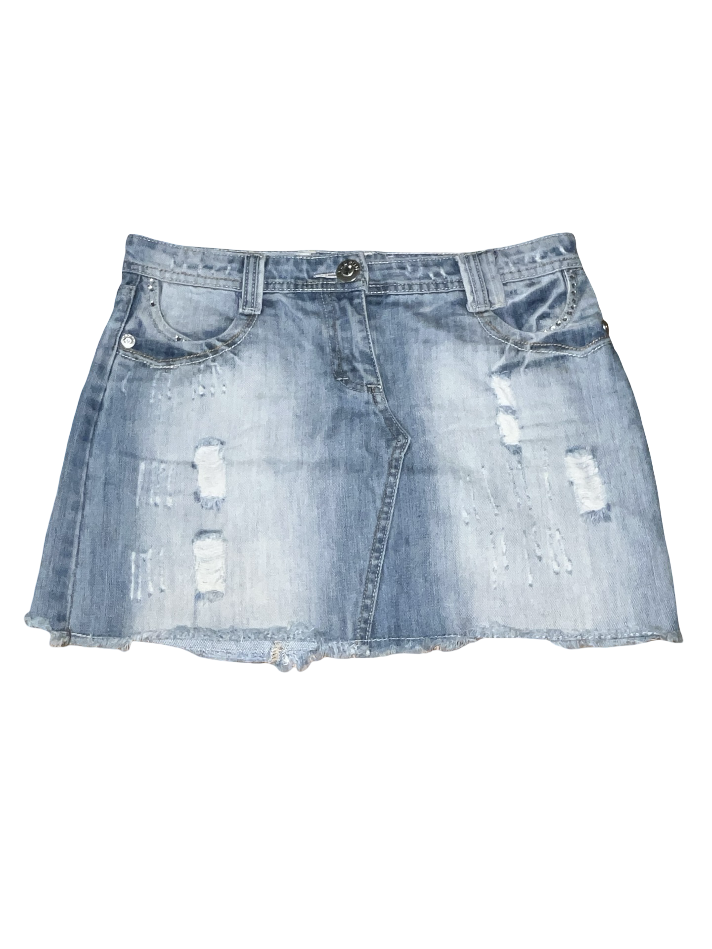 Y2K YES YES Distressed Light Wash Denim Mini Skirt ukS