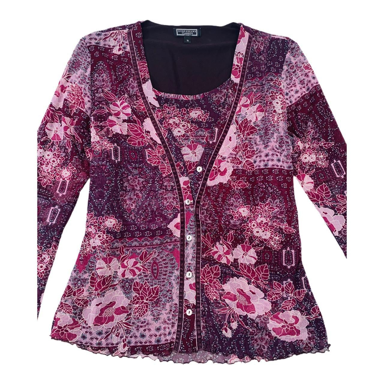 Cute purple floral mix double lined y2k top Debenhams uk16