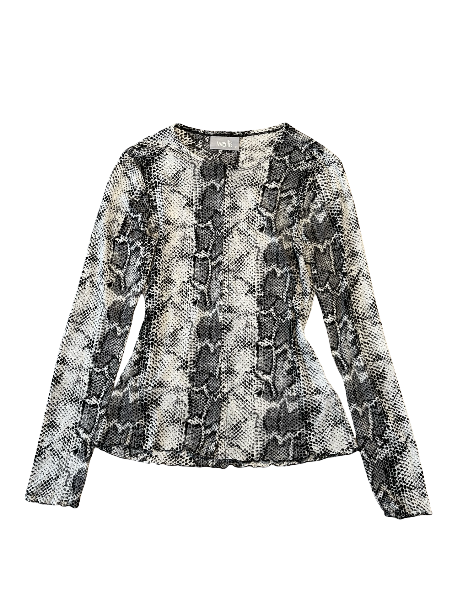 Y2K Wallis Snake Print Mesh Long Sleeve Top UK 12
