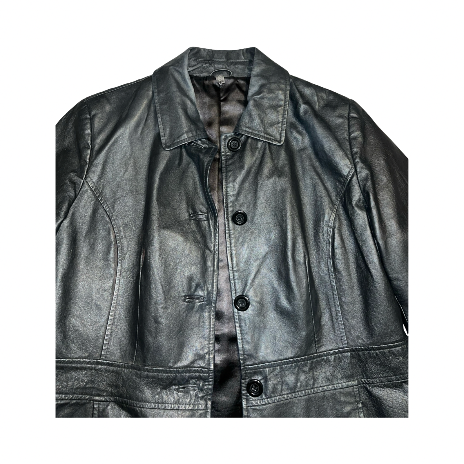 South vintage genuine black leather coat uk 16