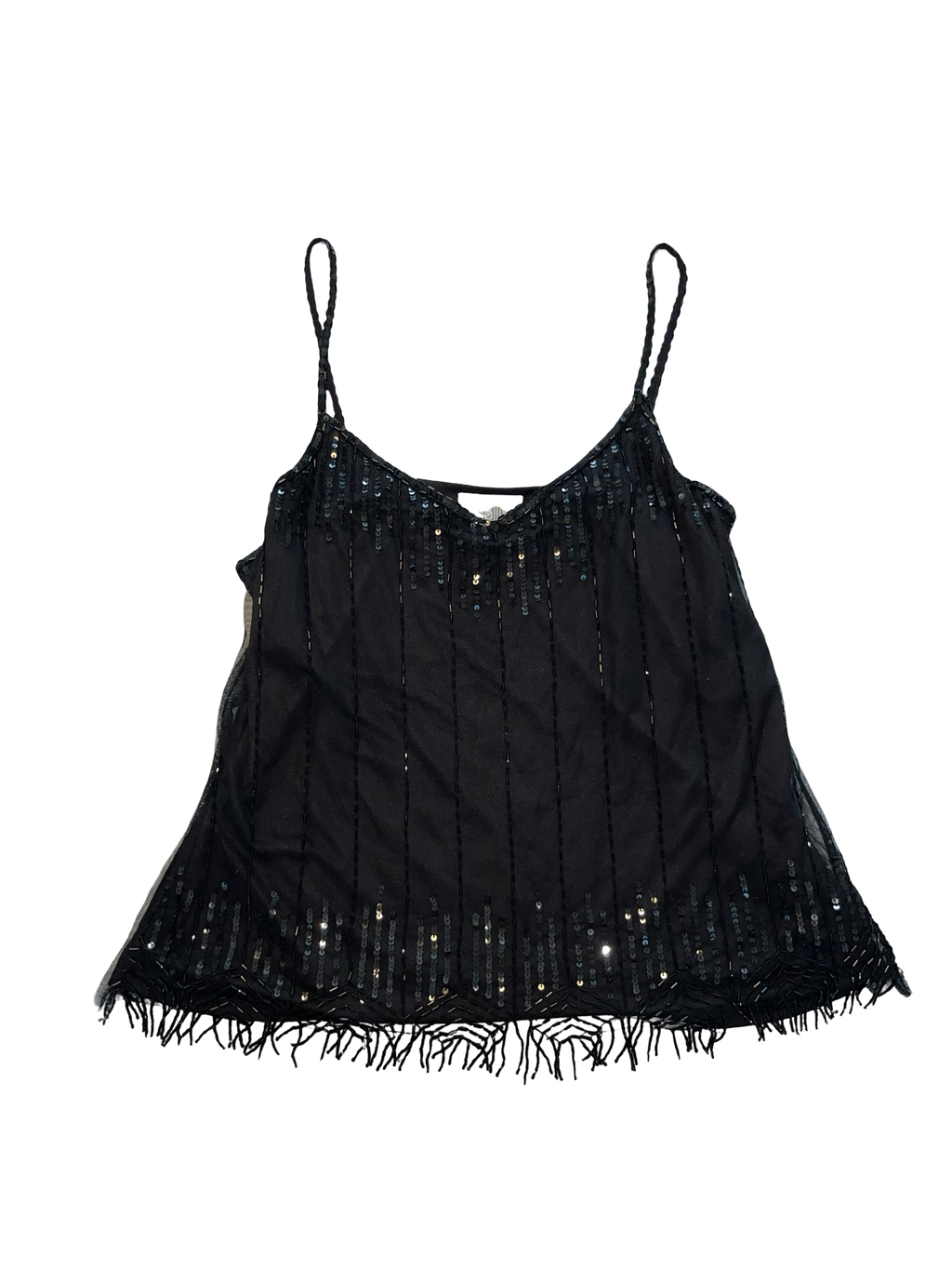 Y2K Wallis Black Sequin Beaded Fringe Cami Top UK 18