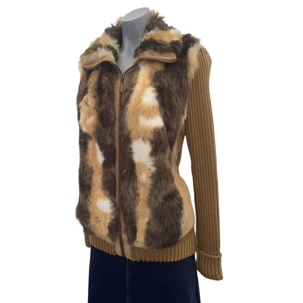 Brown mix Jmlong y2k faux fur zip-up sweater ukXL