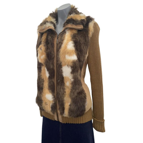 Brown mix Jmlong y2k faux fur zip-up sweater ukXL