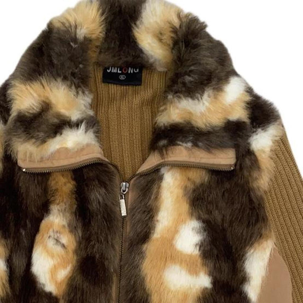Brown mix Jmlong y2k faux fur zip-up sweater ukXL