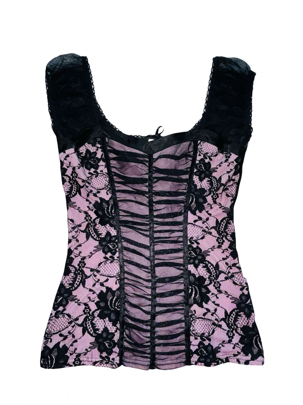 Y2K Jane Norman Pink & Black Lace Corset Top Uk14
