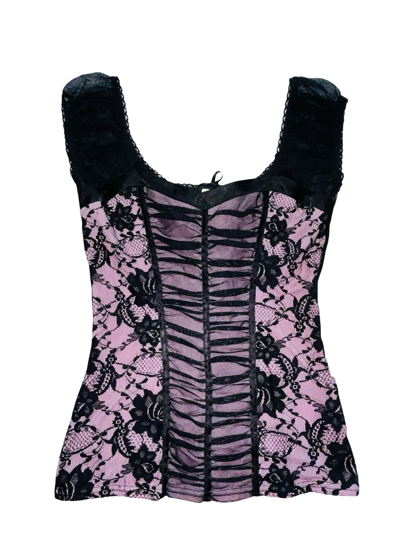 Y2K Jane Norman Pink & Black Lace Corset Top Uk14