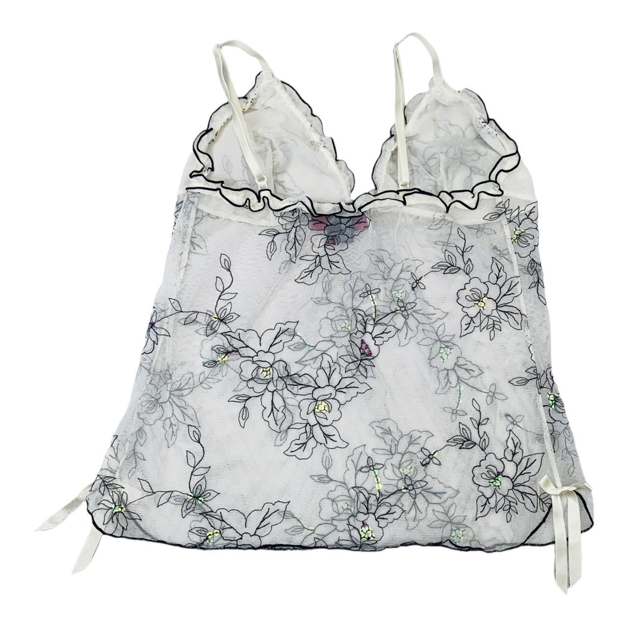 White and black floral mesh ukM String fellows lingerie cami