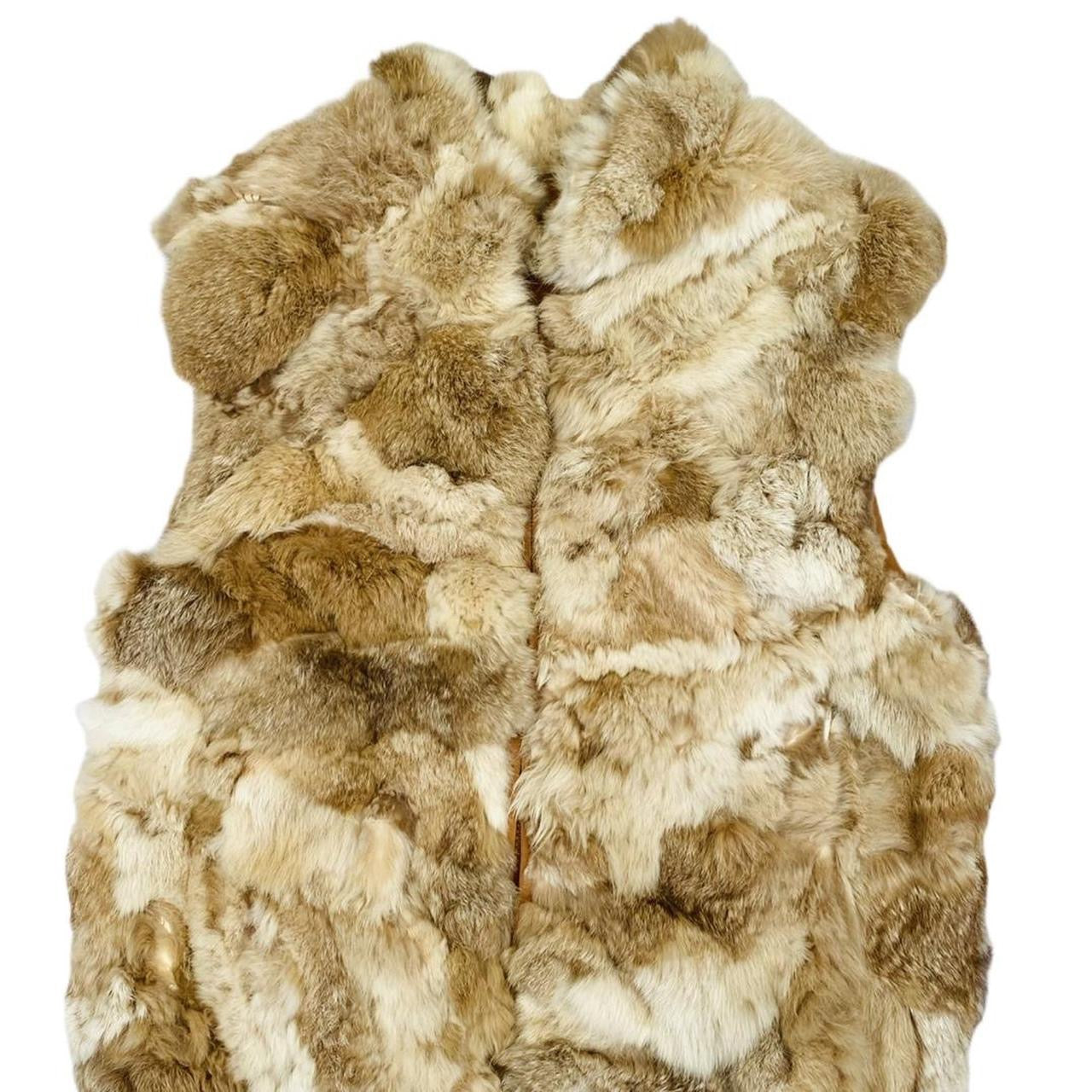 Vintage coney tan y2k style reversible fur vest gilet ukM