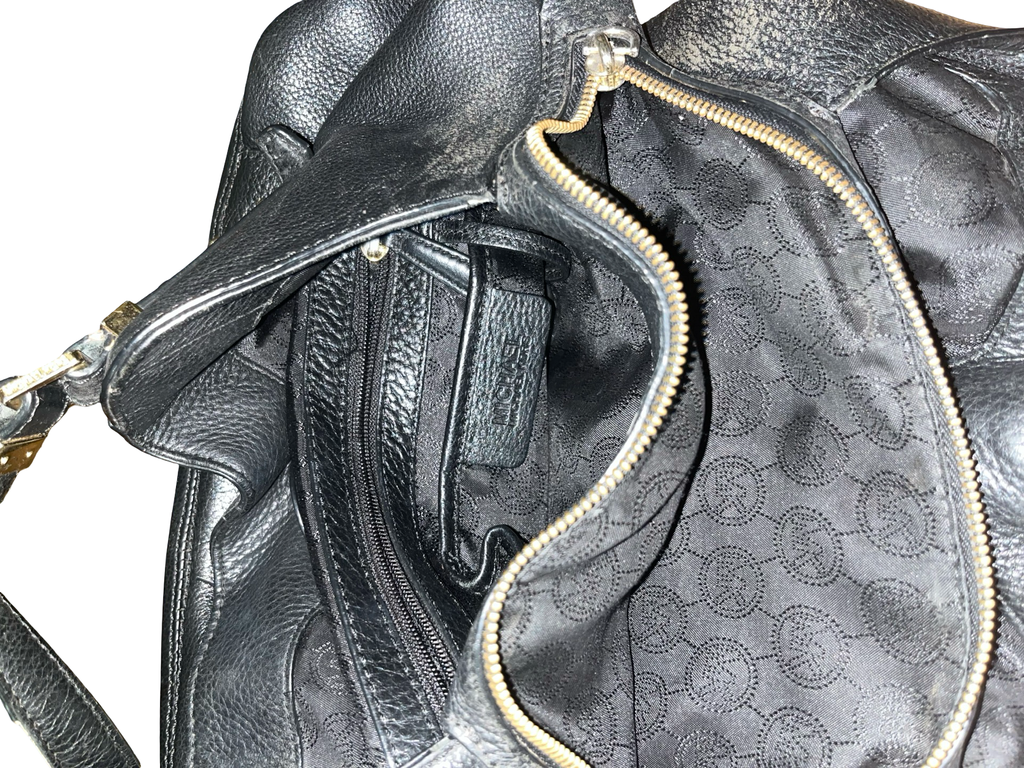 Michael Kors Black Leather Shoulder Bag | Gold MK Charm