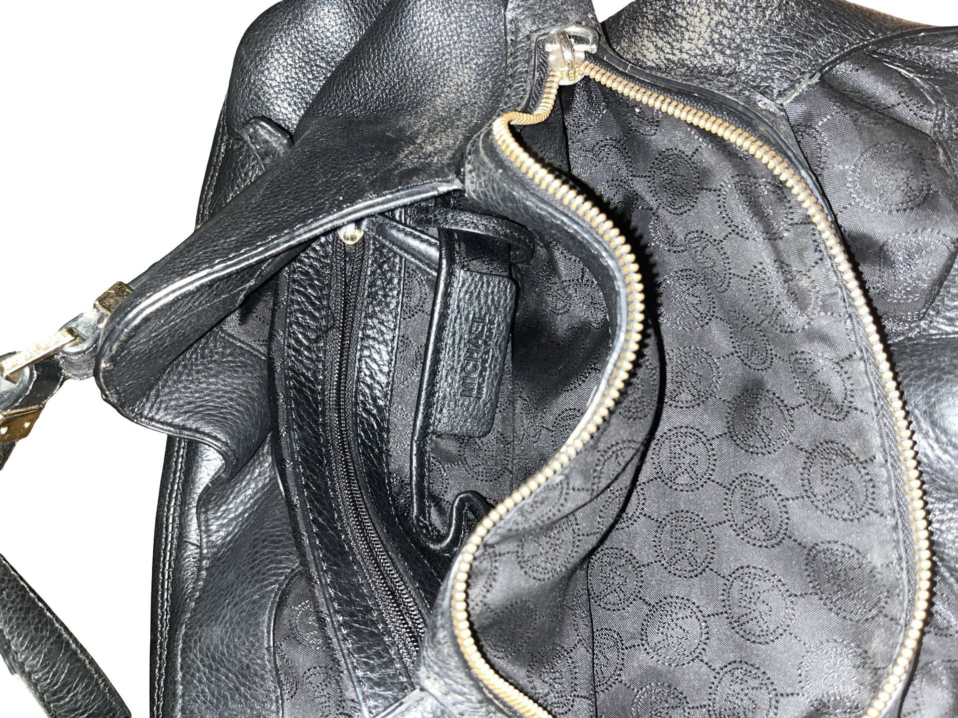Michael Kors Black Leather Shoulder Bag | Gold MK Charm