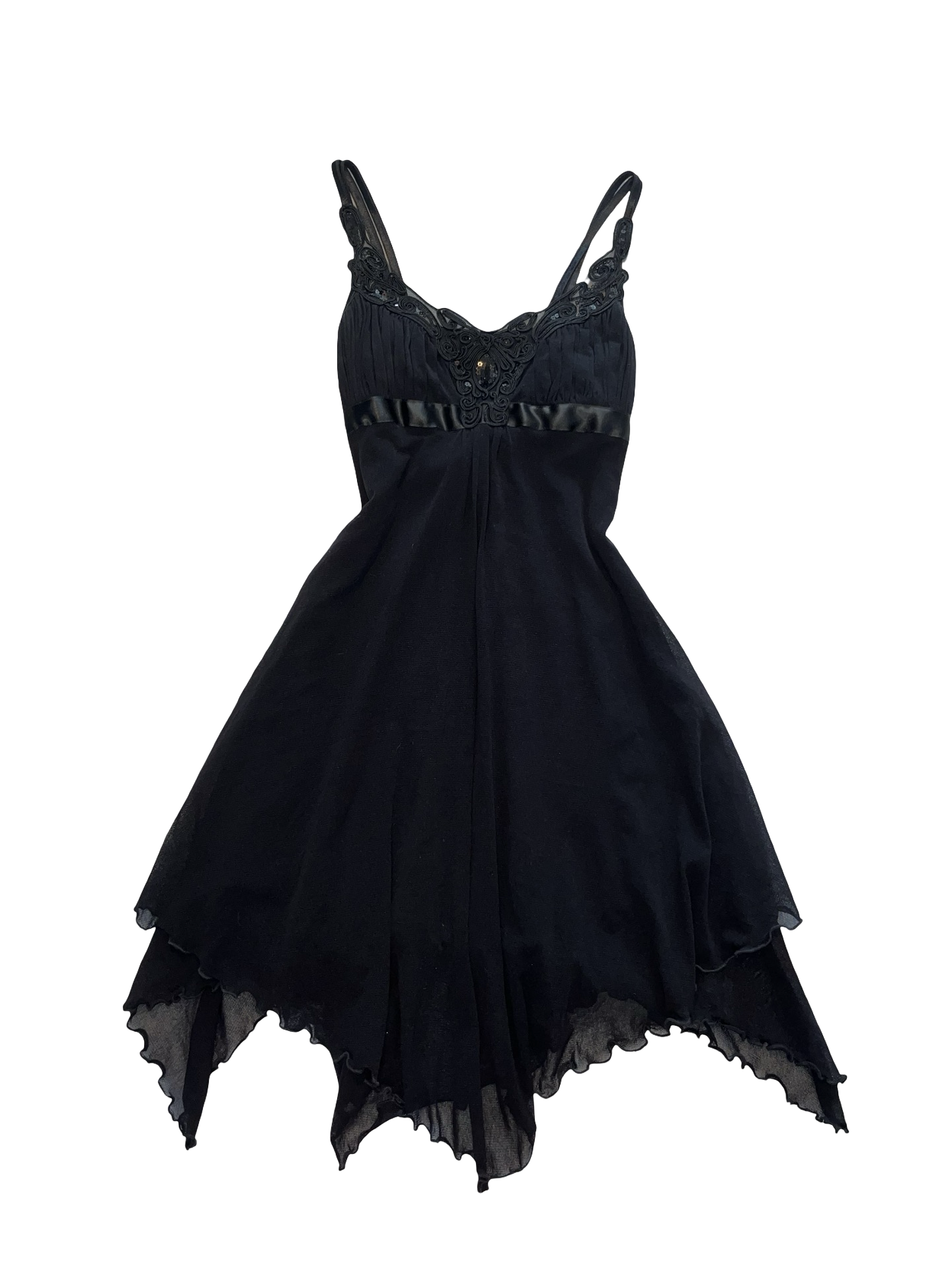 Y2K Jane Norman Black Embellished Fairy Hem Dress UK 10