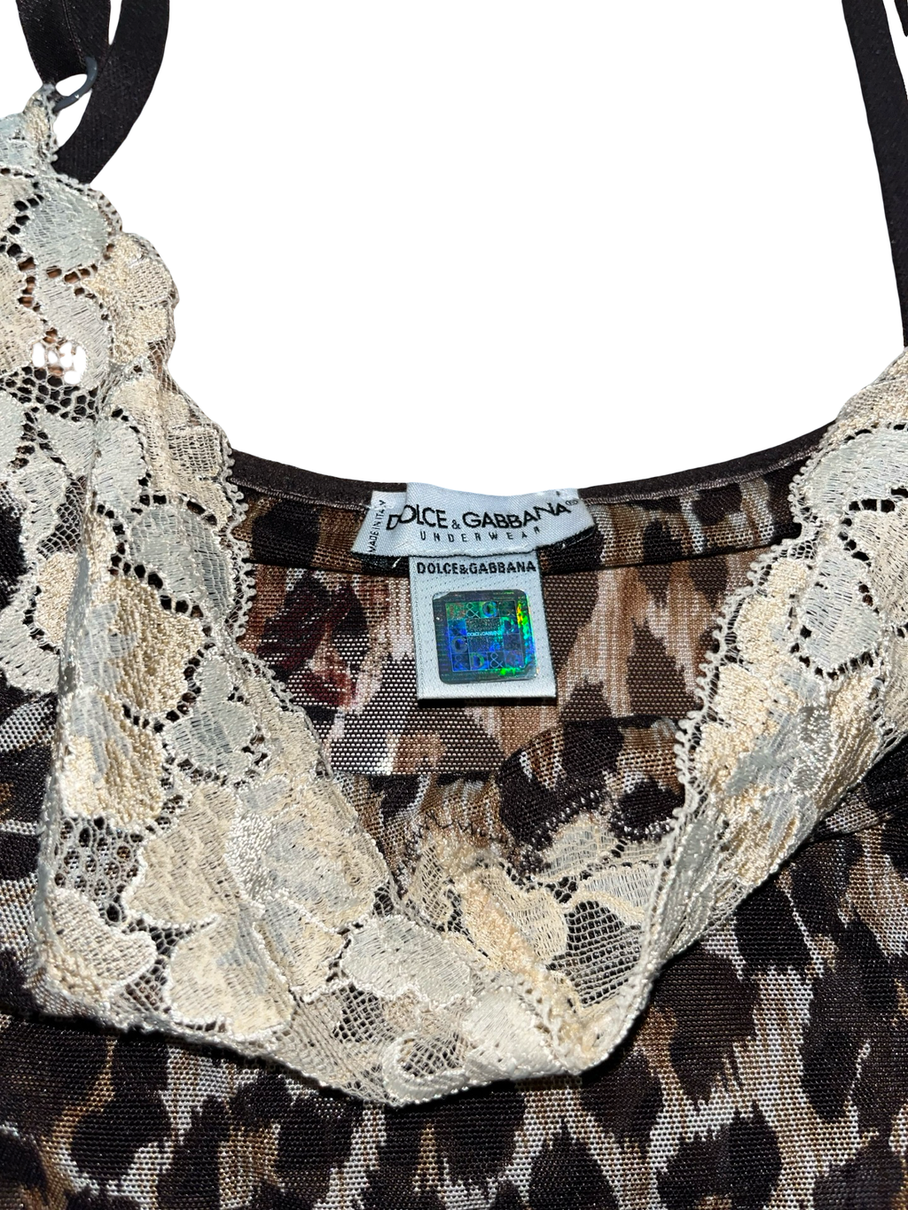 Y2K Dolce & Gabbana Leopard Print Lace Mesh Cami Top uk12