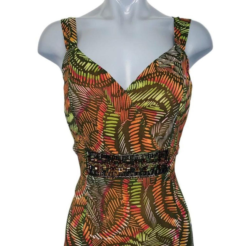Orange and green mix Per Una midi beaded dress uk12