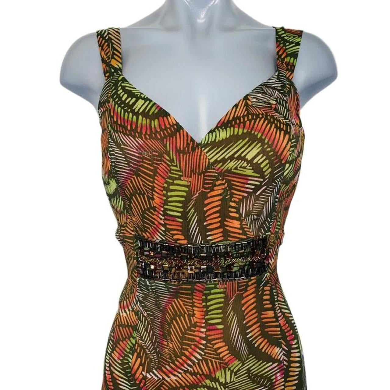 Orange and green mix Per Una midi beaded dress uk12