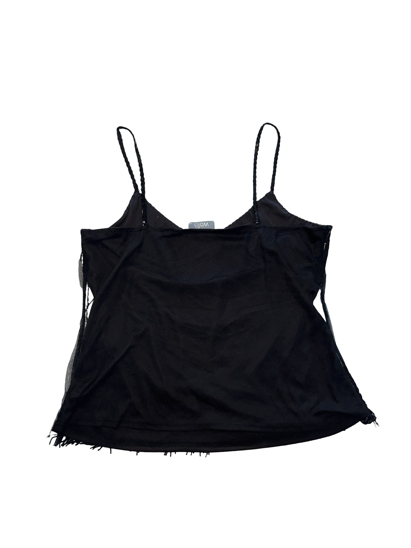 Y2K Wallis Black Sequin Beaded Fringe Cami Top UK 18