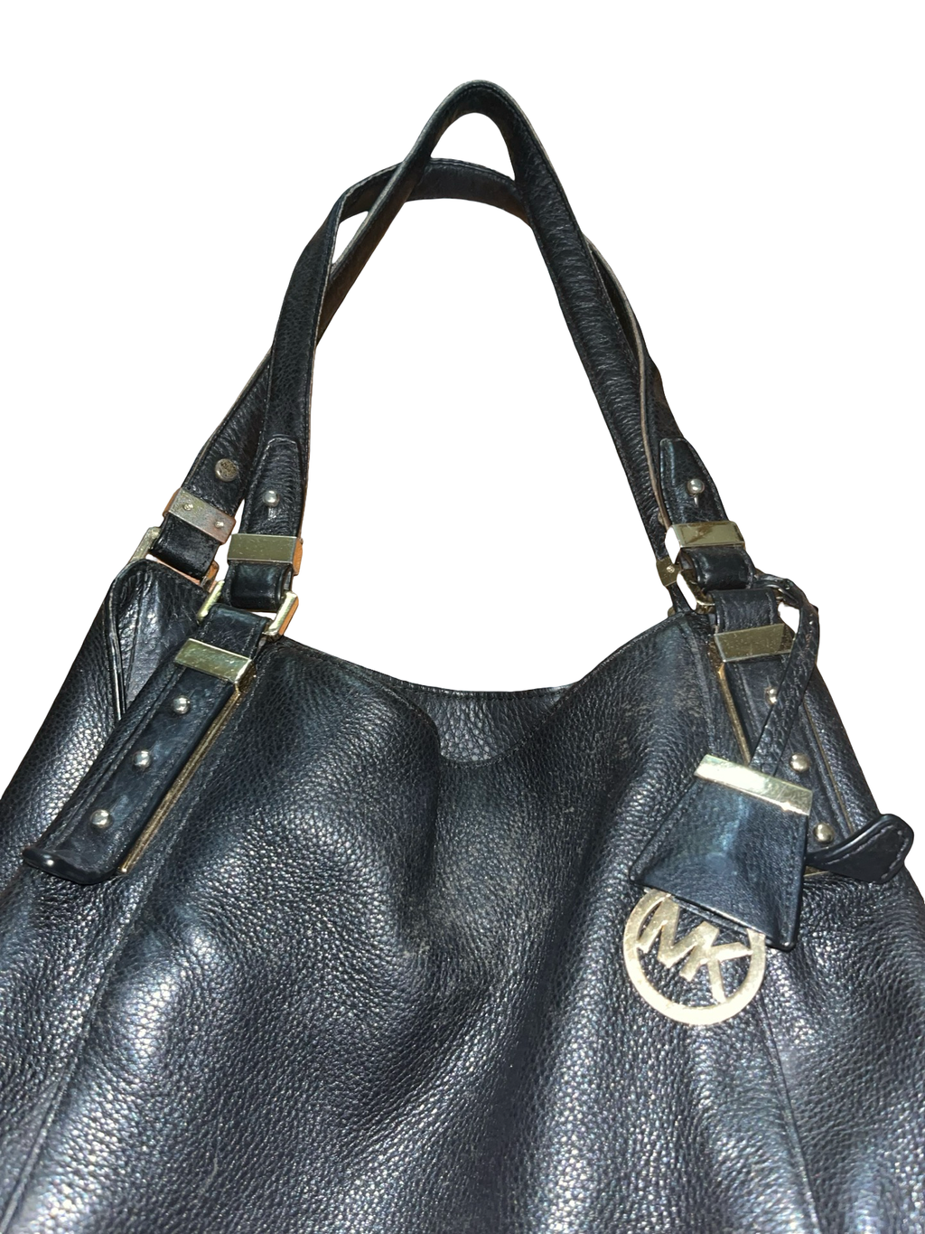 Michael Kors Black Leather Shoulder Bag | Gold MK Charm