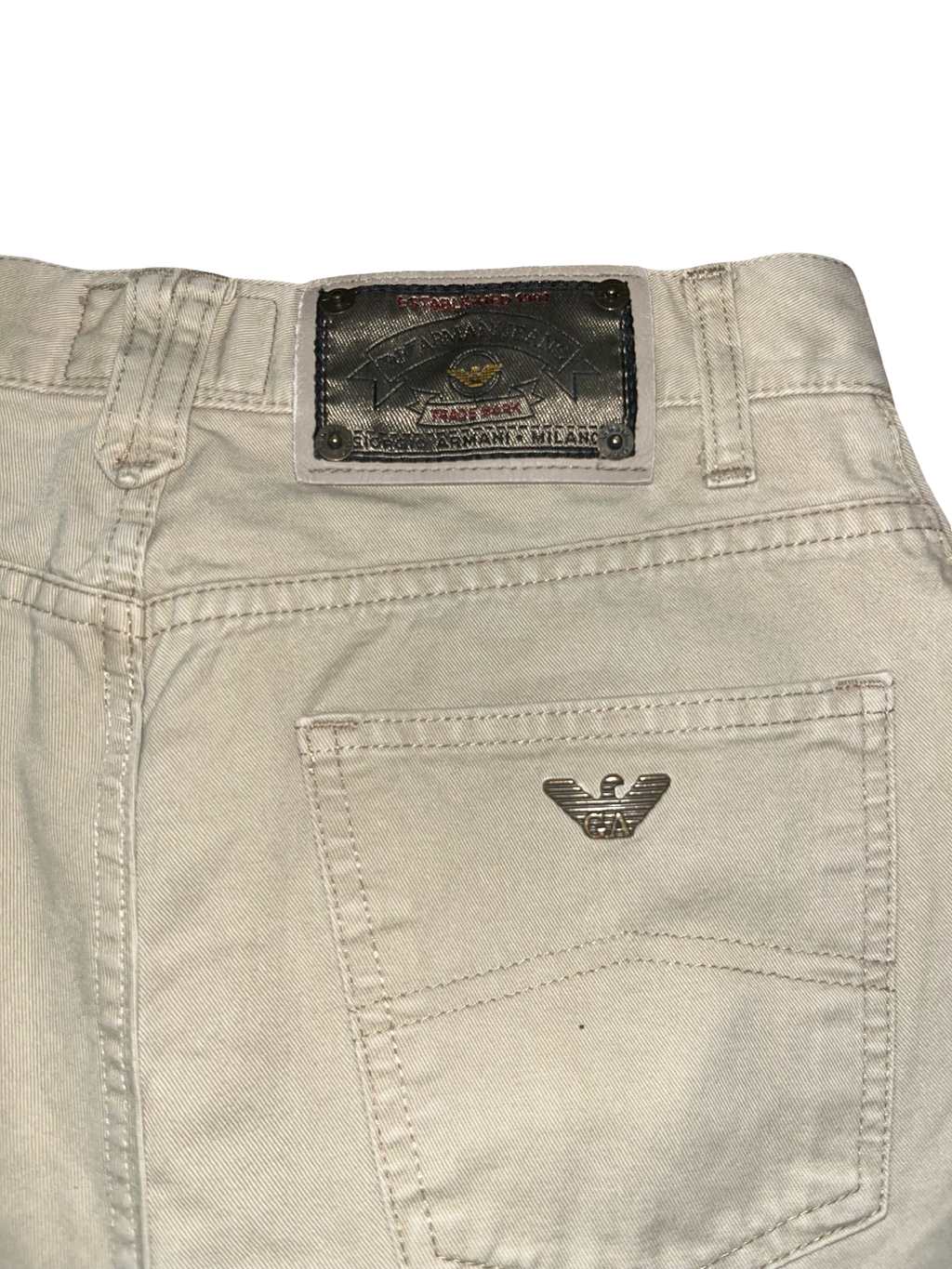 Y2K Armani Jeans Beige Denim Raw Hem Mini Skirt ukS