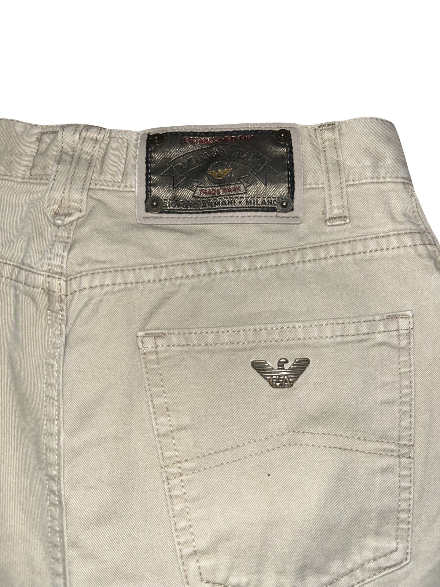 Y2K Armani Jeans Beige Denim Raw Hem Mini Skirt ukS