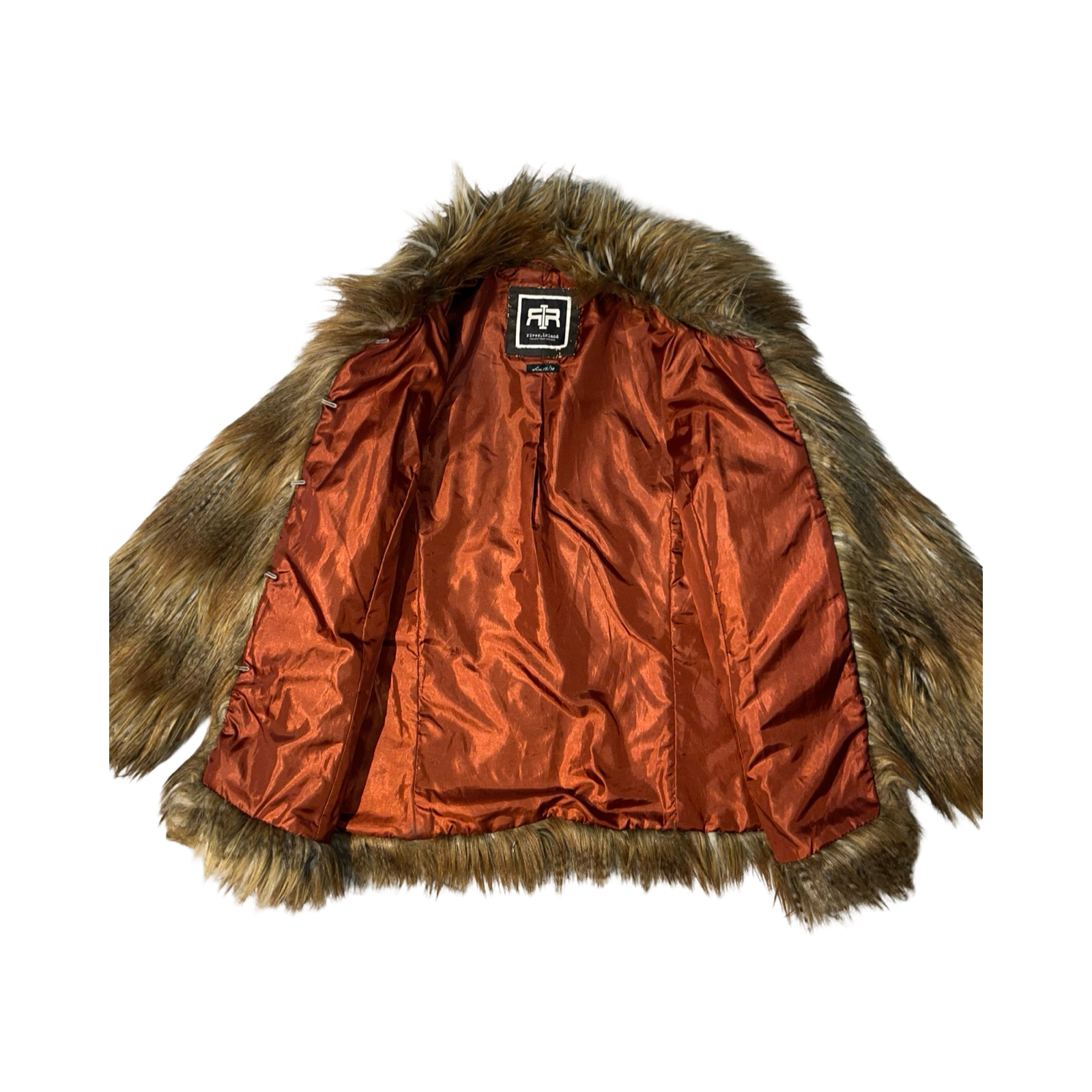 River island y2k faux fur satin coat uk12