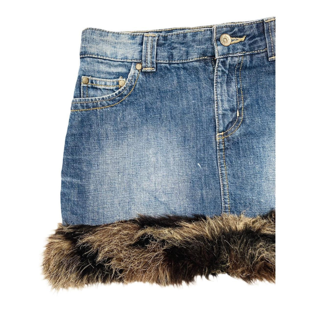Denim 2000’s y2k mini skirt with faux fur trim ukS