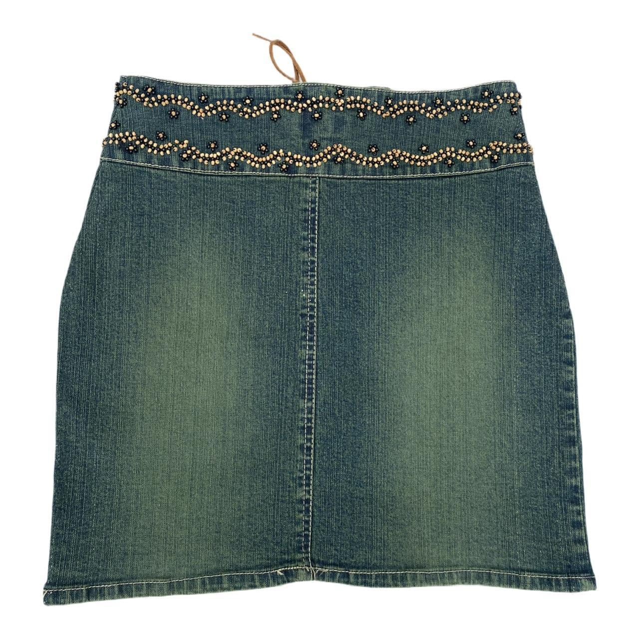 Embellished beaded distressed denim mini skirt boho ukS