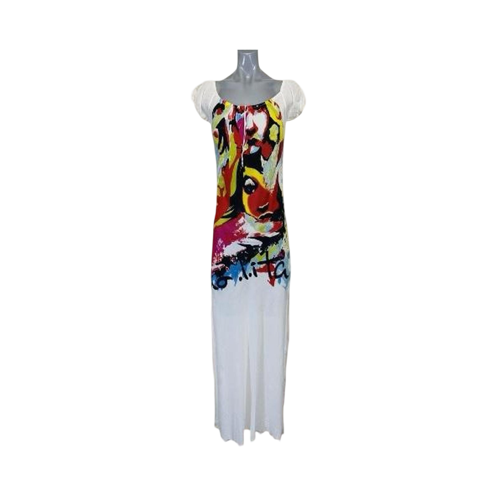 White No Lita maxi Italian dress with colorful print
