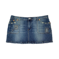 Blue y2k new look denim mini skirt with distressed patches uk14