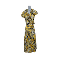 Yellow/ black floral print midi wrap dress by planet uk12