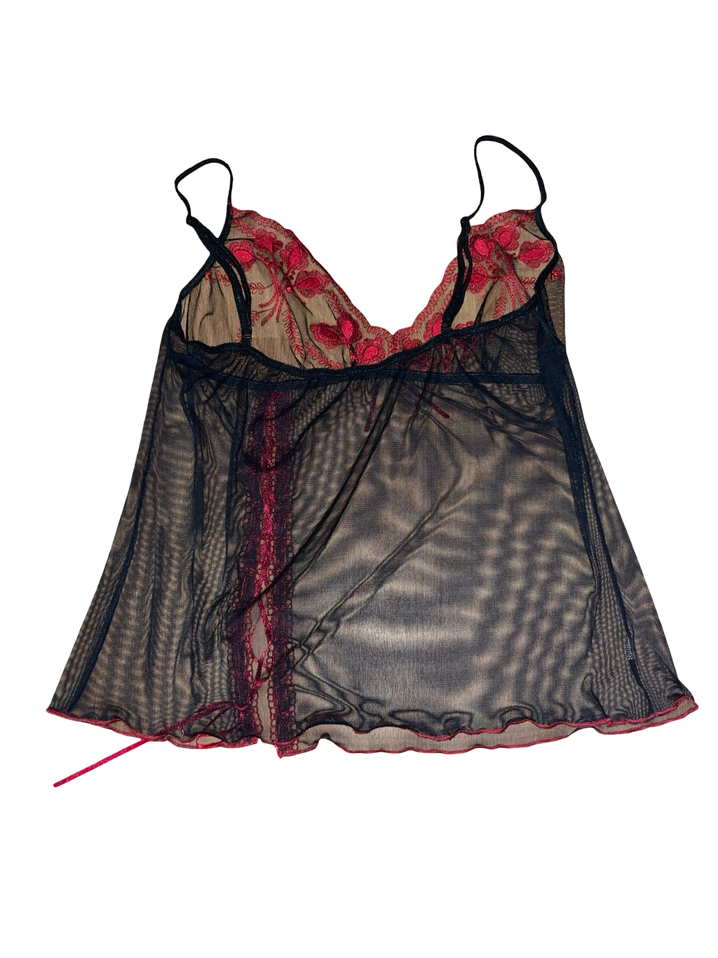 Y2K Black Sheer Mesh Embroidered Cami Top uk12