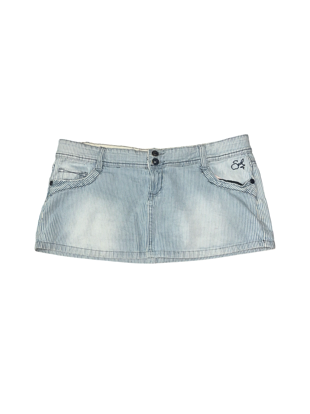 Y2K SoulCal & Deesse Blue Stripe Denim Micro Mini Skirt Low Rise UK 14