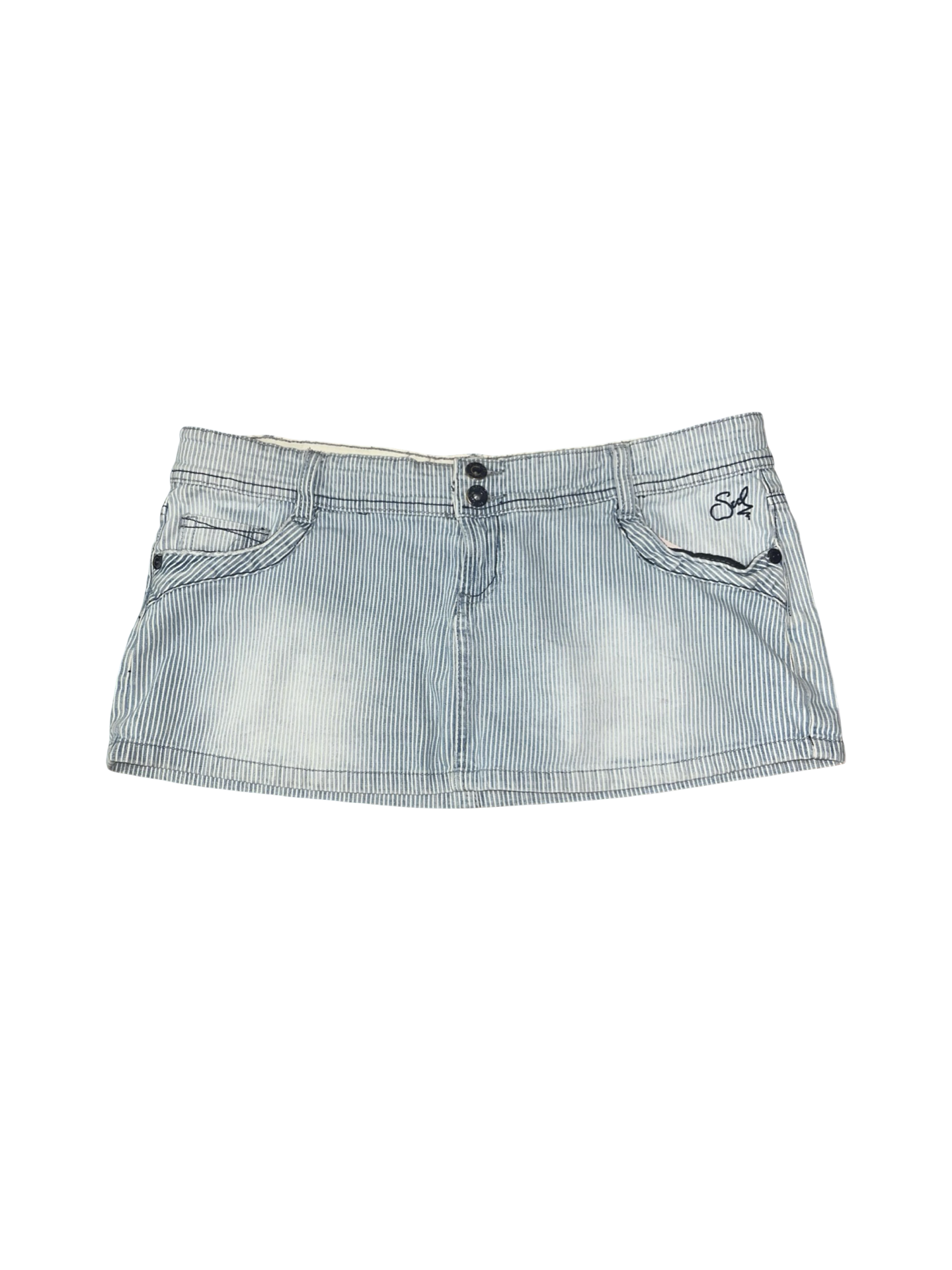 Y2K SoulCal & Deesse Blue Stripe Denim Micro Mini Skirt Low Rise UK 14