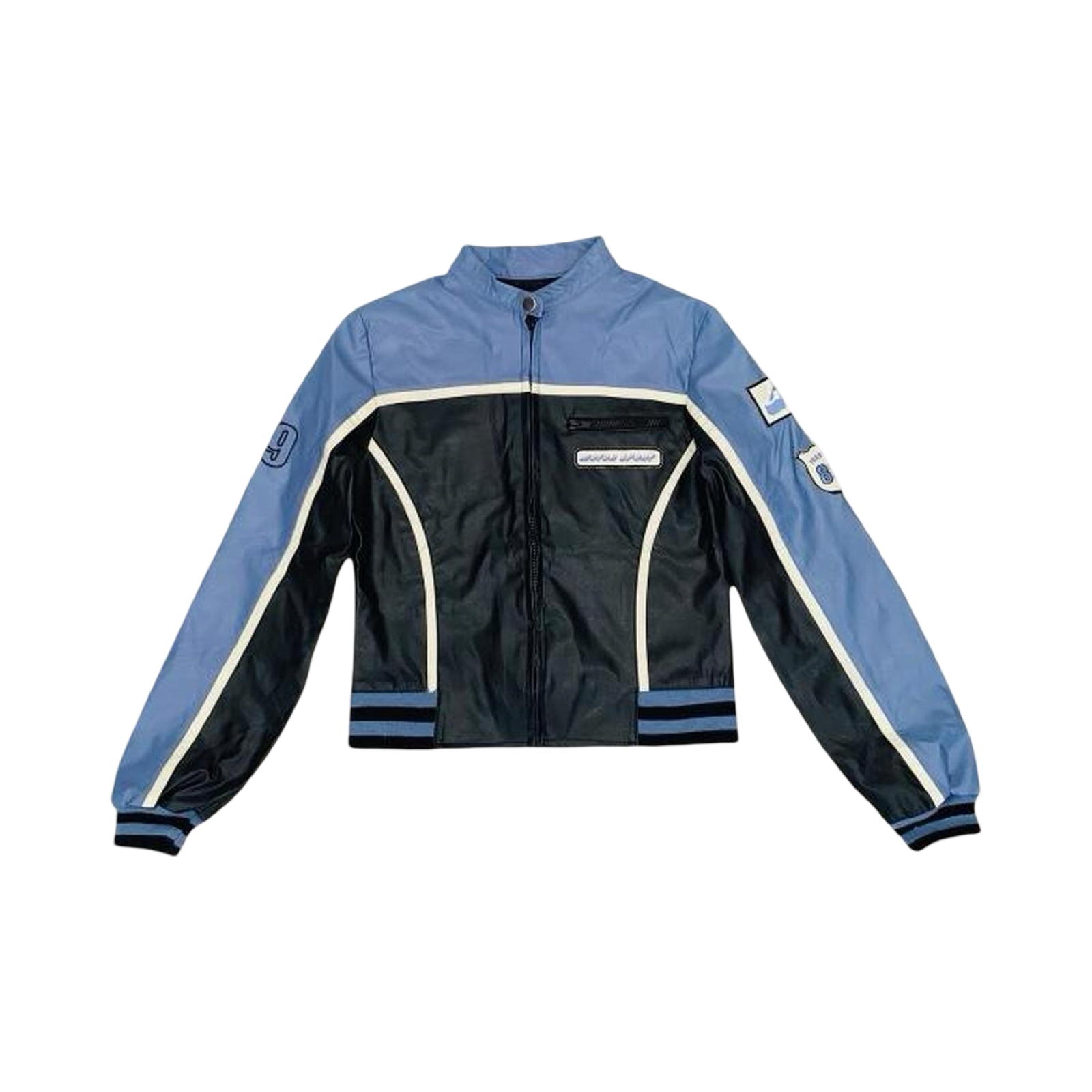 Y2K Nikita Blue leather zipper motor sport jacket uk10