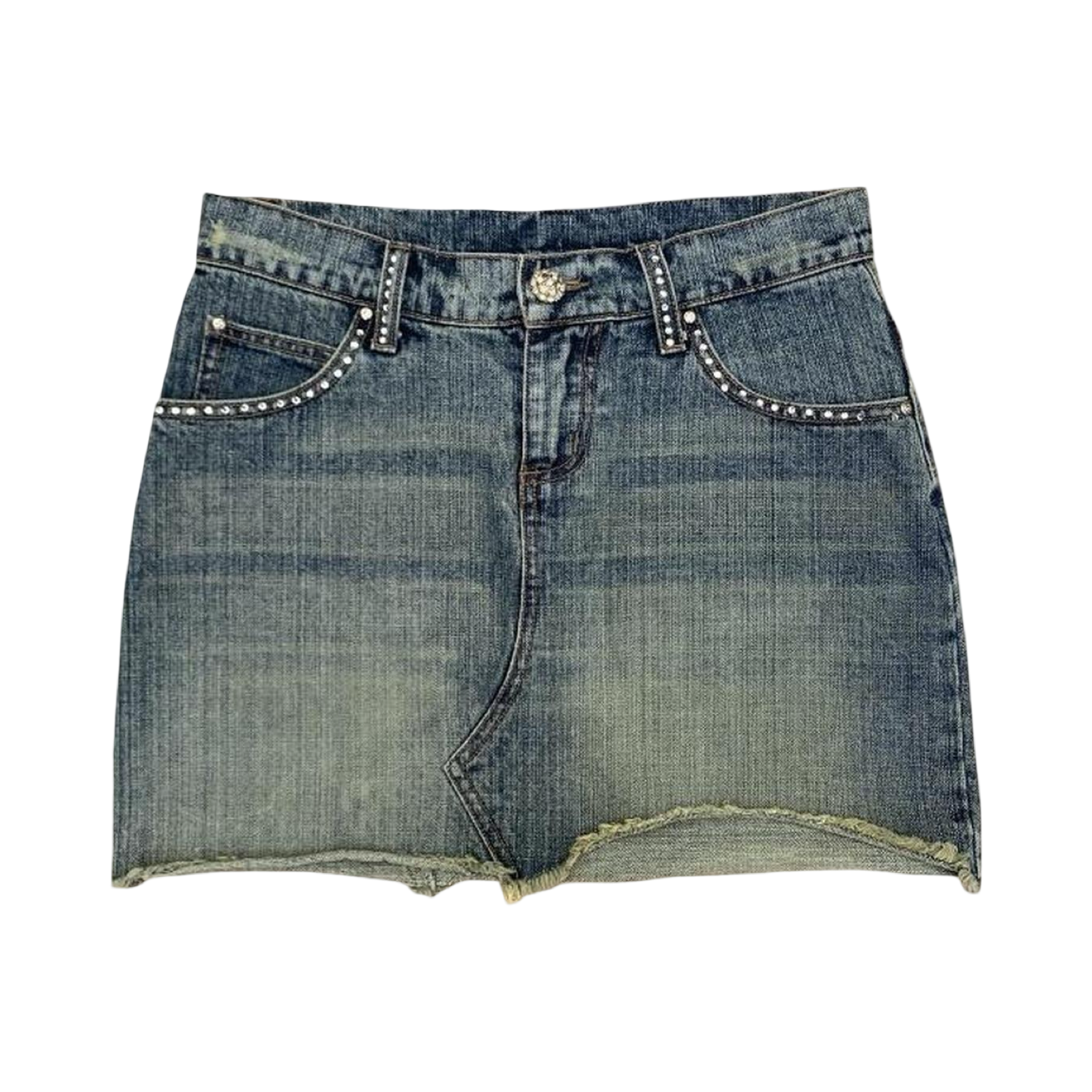 Blue diamanté distressed y2k denim mini skirt uk 10