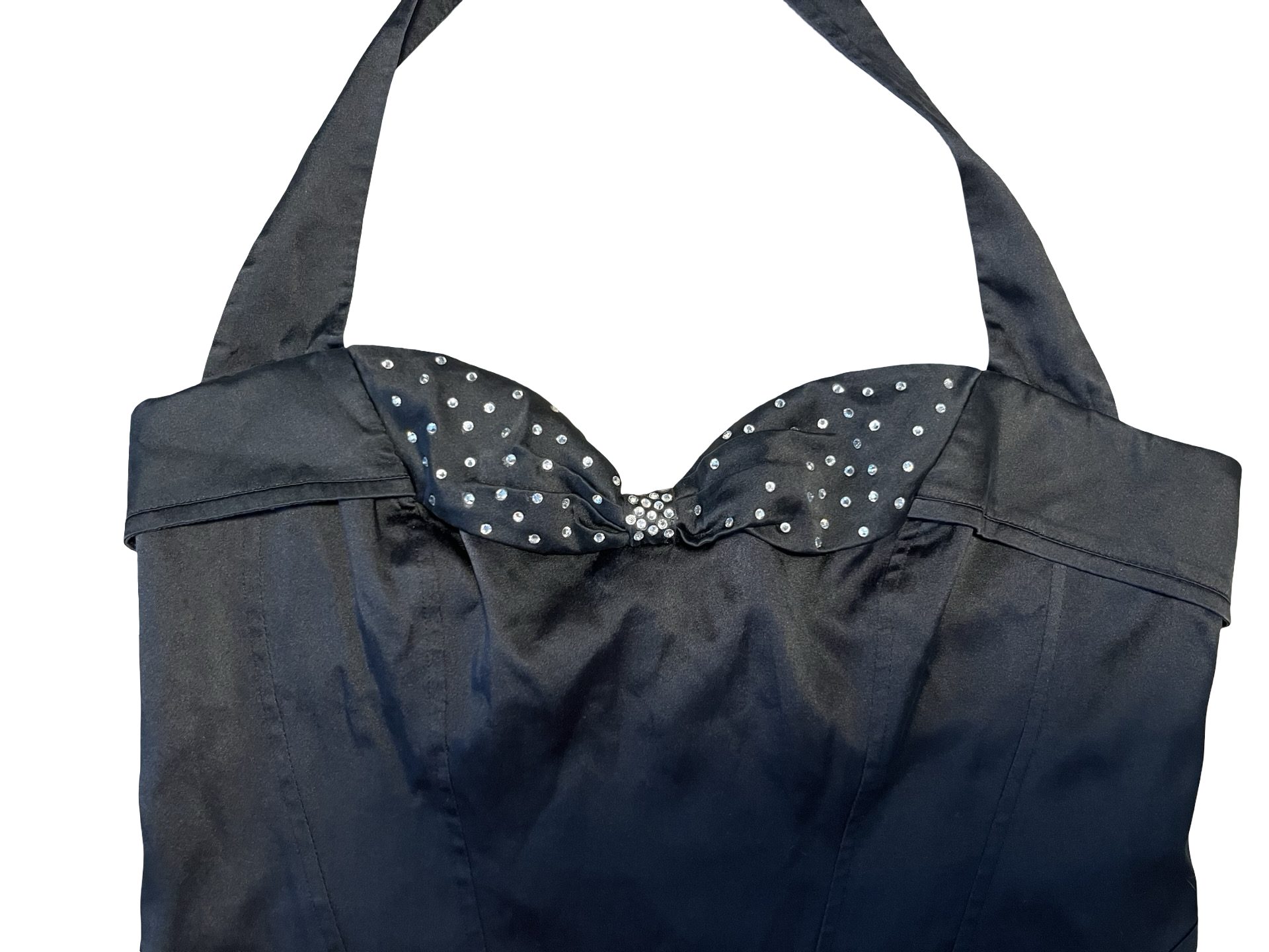 Y2K Karen Millen 100% Silk Black Halterneck Corset Top | UK 16 Diamanté Bow